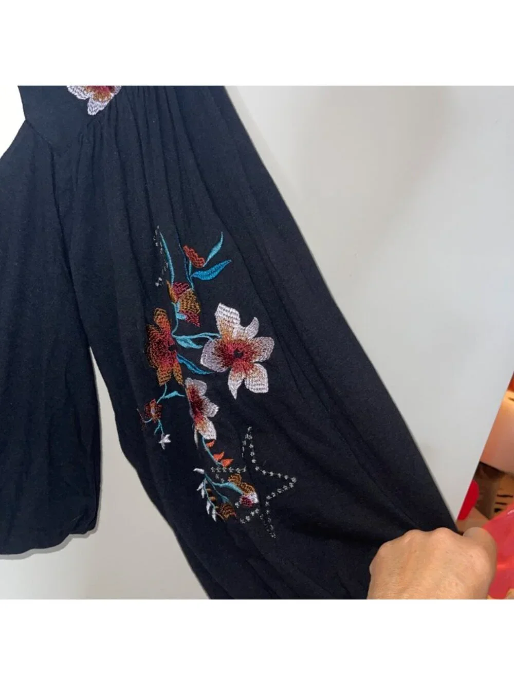 Free People Womens Lita Embroidered Top Size L Black Cut Out Bubble Hem New